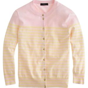 J. Crew Jackie Cardigan Striped Anchor Buttons Pink Yellow - Sz Medium